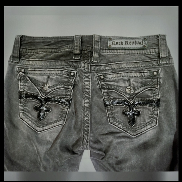 Rock Revival Skinny Jean, Women Gray, Pockets, Black Sequin, Celline, 29 - Picture 2 of 15